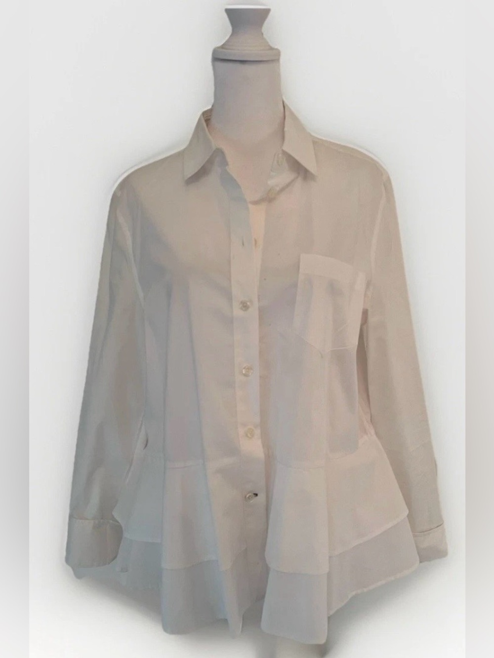 Kate Spade Broome Street Long Sleeve White Ruffled Peplum Blouse Size M